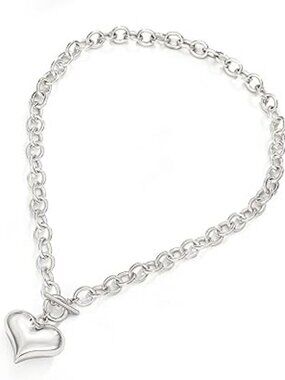 NEW Chunky Silver Heart Necklace 14K Gold Plated Chunky Cuban Lg Heart Pendant